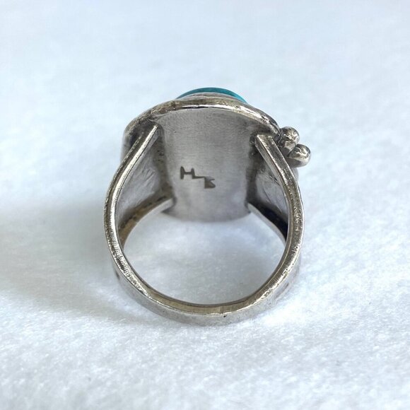 VTG Sterling Silver 925 Hemerson Brown Navajo Oval Bezel Set Turquoise Ring Sz 8 - Picture 6 of 16